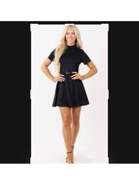 Cal Style Dress Black Faux Suede A-Line Women's Size Large Knee Length NWT